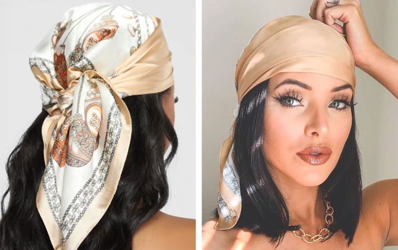 tóc ngắn buộc khăn bandana